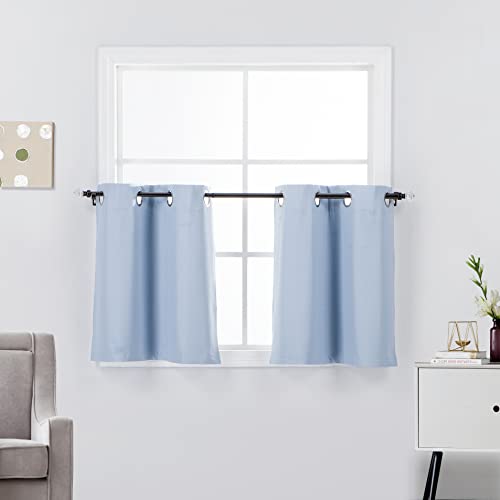 Diamond Home Linens 2 Short Panels 100% Blackout Window Treatments Tier Curtains 36 inch Length with Grommets for Kitchen Decor, Basement, Bathroom or Any Small Window, Light Blue - color: Light Blue, size: 30"W x 36"L (Pack of 2)