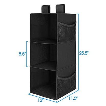 MAX Houser 3-Shelf Hanging Closet Organizer, Hanging Sweater Organizer, Foldable Hanging Shelves for Closet with 2 Velcro, Black - color: Black