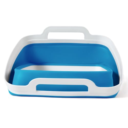 FOSJGO Collapsible Dish Basin with Drain Plug, 2.4 Gal (9L) Space-Saving Foldable Sink, Wash Basin for Kitchen, Baby Bottles, Vegetable Washing, Camping, RV and Party Beverage Tubs (Sky Blue) - color: Sky Blue