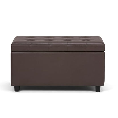 SIMPLIHOME Cosmopolitan Storage Ottoman - 34 inch Wide Upholstered Vegan Leather Rectangle Storage Ottoman Bench in Chocolate Brown, Transitional Tufted Ottoman for Living Room with Lift-Up Lid - color: Chocolate Brown