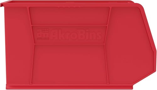 Akro-Mils 30270 AkroBins Plastic Storage Bins, Space-Saving Stackable Bins for Garage, Pantry, Craft Organization, 18" x 16" x 11", Red, 3-Pack - color: Red