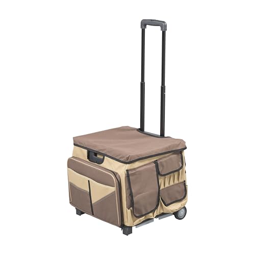 Mobile Folding Utility Cart with Canvas Storage Organizer Bag, Rolling Cart, Chocolate/Sand - color: Chocolate/Sand