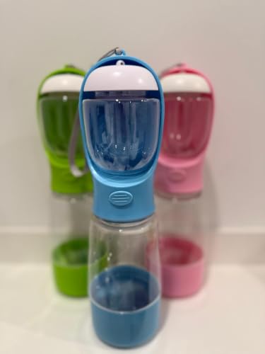Portable Pet Water Bottle with Dispenser Bowl, 13.5 oz, Food-Grade Plastic, Manual Pressure Dispensing, Travel Water Bottle for Dogs and Cats (Blue) - color: Blue