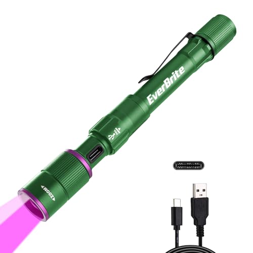 EverBrite Rechargeable Pen Flashlight with UV Light and White Light, 395nm Black Flashlight with Clip, Zoomable 4 Modes with Memory, USB C Cable, for Camping, Emergency, Pet Urine Detection,Green - color: Green