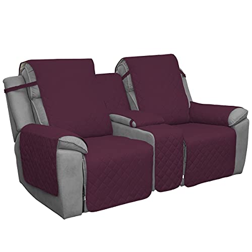 Easy-Going Loveseat Recliner Cover with Console, Reversible Couch Cover for Living Room, Split Sofa Cover for Each Seat with Elastic Straps for Kids, Dogs, Pets(2 Seater, Wine/Beige) - color: Wine/Beige, size: Recliner Loveseat