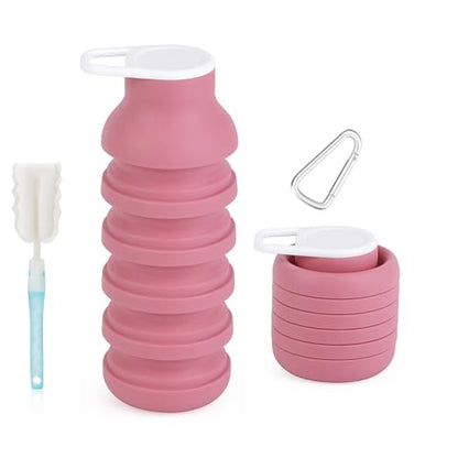 Collapsible Silicone Water Bottle - 20oz Foldable, Leakproof, BPA-Free - for Gym, Travel & Daily Use (Pink) - color: Pink