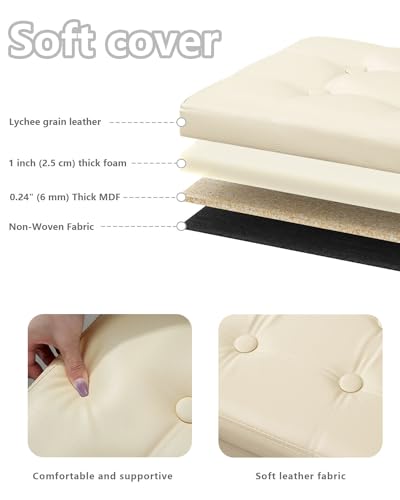 Bsketa Storage Ottoman, Folding Foot Stool with Thicker Foam Padded Seat Small Leather Storage Ottoman Bench Foot Rest for Living Room Foldable Coffee Table 17x13x13in,Beige - color: Beige