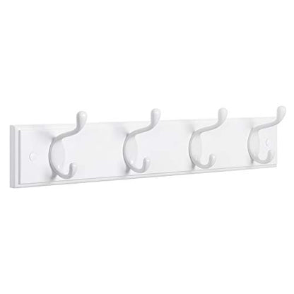 SONGMICS Wall-Mounted Coat Rack, Hook Rack, 4 Dual Metal Hooks, for Coats, Bags, Keys, in the Entryway, Bedroom, Living Room, White ULHR23WT - color: White, size: 1 Pack-4 Hooks