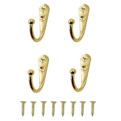 4 Pcs Wall Mounted Hooks for Bedroom,Bathroom,Kitchen,and Cabinet Hangers (with 8 Screws)-Gold - color: Gold