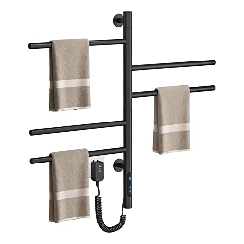 ESOP Heated Towel Racks 180° Rotatable Towel Rack with Timer, 1H-8H, 82W Wall Mounted Towel Warmer Racks, Constant Temperature Heated Towel Warmer for Bathroom, Kitchen, Black