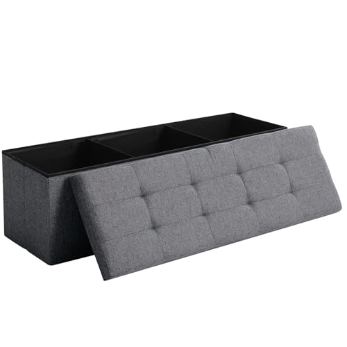 45.3 Inches Storage Ottoman Bench Foldable Seat Footrest Shoe Bench End of Bed Storage with Flipping Lid, 166L Storage Space, Linen Fabric Dark Gray - color: Dark Grey, size: 45.3" Flip