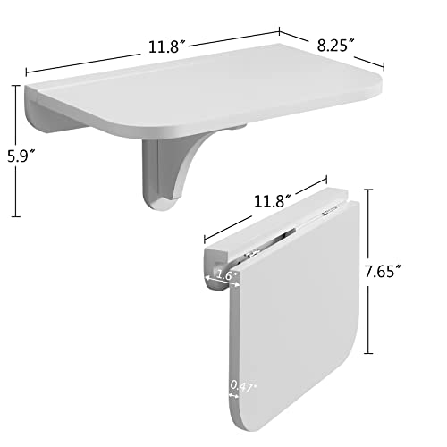 WELLAND 11.8" x 8.25" White Wall Mounted Desk Small Floating Shelves Set of 2 Folding Wall Shelves Drop-Leaf Table Fold Down Desk for RV, Camper, Loft Beds - color: White