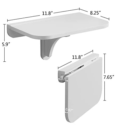 WELLAND 11.8" x 8.25" White Wall Mounted Desk Small Floating Shelves Set of 2 Folding Wall Shelves Drop-Leaf Table Fold Down Desk for RV, Camper, Loft Beds - color: White