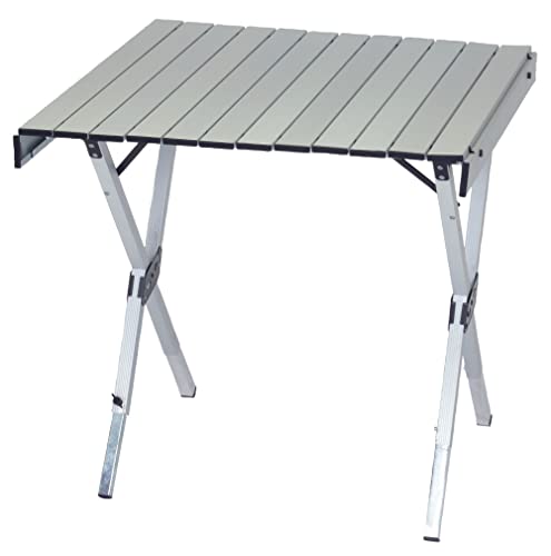 Rio Brands Compact Expandable Outdoor and Camping Aluminum Roll-Top Heat Dissipating Picnic Table, Silver, 2 in 1