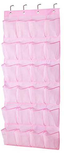 MISSLO Over The Door Shoe Organizer 24 Large Mesh Pockets (Pink) - color: Pink
