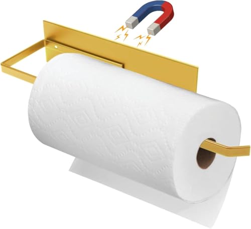Gold Paper Towel Holder, Magnetic Paper Towel Holder for Fridge, Toilet Paper Roll Holder Magnet Fridge Rack Wall Mount Towel Organizer for Paper Towels Rolls Bathroom Pantry RV Kitchen Storage Golden - color: Gold, size: 1 Pack