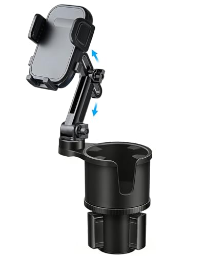 Cup Phone Holder for Car with Expandable Base, 2 in 1 Height-Adjustable Dual Cell Phone Holders Car Cupholder Mount, Friendly Fit Large Bottle & iPhone All Cellphone for Truck SUV | No Shake Design - color: Gray