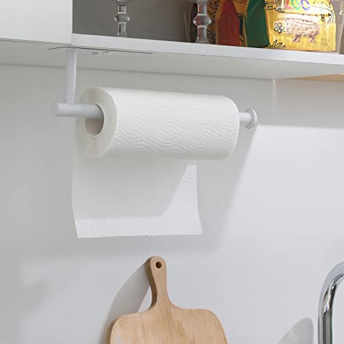 theaoo White Paper Towel Holder - Under Cabinet Paper Towel Holder for Kitchen, Adhesive Paper Towel Roll Rack for Bathroom Towel, Wall Mounted Paper Towel Rack, SUS304 Stainless Steel - color: White