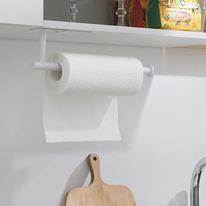 theaoo White Paper Towel Holder - Under Cabinet Paper Towel Holder for Kitchen, Adhesive Paper Towel Roll Rack for Bathroom Towel, Wall Mounted Paper Towel Rack, SUS304 Stainless Steel - color: White