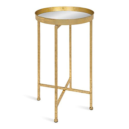 Kate and Laurel Celia Round Metal Foldable Accent Table with Mirror Tray Top, Gold - color: Gold/Mirror