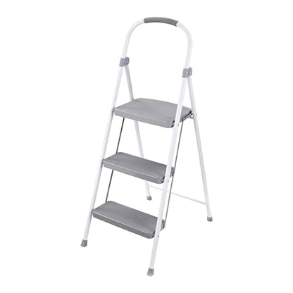 Rubbermaid 3 Step Folding Ladder, Steel Foldable Step Stool with Hand Grip, White - style: 3-Step