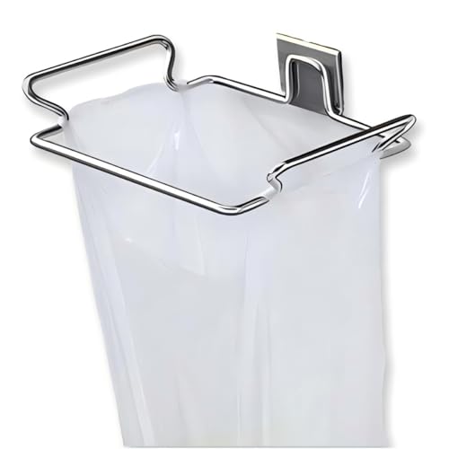 Metal Trash Bag Holder for Kitchen,Office,Dorm Room,Hanging Trash Can, Under Cabinet Hanger Rack,Space Saving Garbage Hook,Bag Holder for Plastic Bags (Silvery, 9.3 * 5.9'') - color: Silvery, size: 9.3 * 5.9''