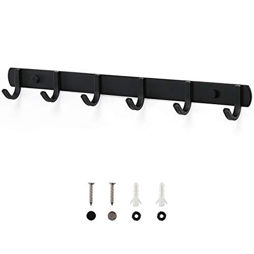 Ihomepark Coat Hooks Wall Mounted, Heavy Duty Metal 6 Coat Hanger Rack for Coat Hat Towel Purse Robes Keys Mudroom Bathroom Entryway (1 Pack, Black) - size: 6 Hooks(1 Pcs)
