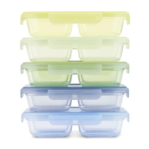 Ello Snap & Nest 10-Piece 2 Cup Plastic Divided Snack Pack Set, Reusable Food Containers for Healthy Eating, Freezer, Dishwasher Safe, Seafoam - color: Seafoam, size: Snackle Box