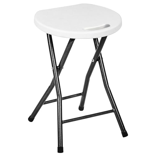 VECELO Folding Stool 18" with Handle, Solid Bottom Support, Iron X-Frame, 500 lbs Capacity, Anti-Slip Feet, Easy Clean, Lightweight Foldable Stool for Camping, Kitchen, Vanity and Outdoor, White - color: White, size: Set of 1