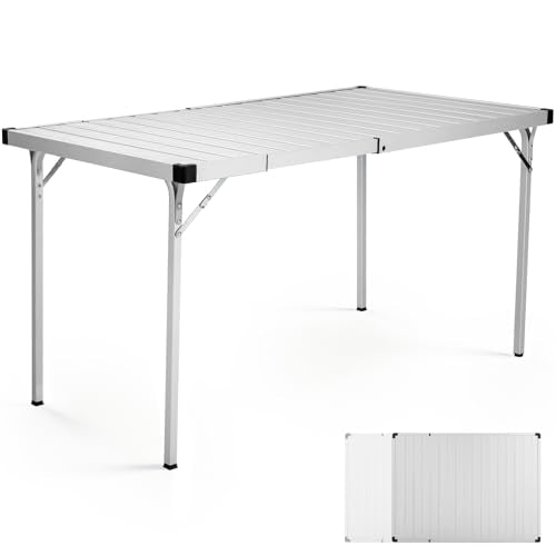 Portal Camping Table with Expandable Tabletop 37" to 51.2", Aluminum Folding Table for 2-6 People, Portable Lightweight Camp Table with Storage Mesh & Carry Bag for Camping, Picnic, Tailgating - color: Silver, size: Extra Large- (37"- 51.2")L x 27.6"W