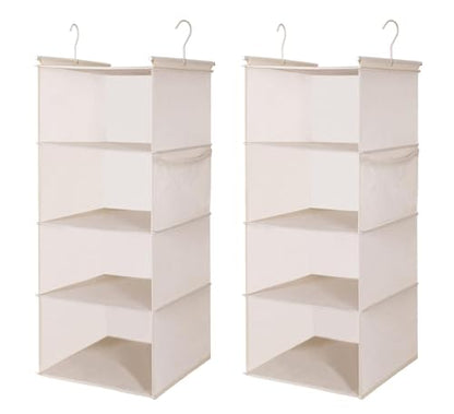 MAX Houser 4 Tier Shelf Hanging Closet Organizer, Closet Hanging Shelf with 2 Sturdy Hooks for Storage,2 Pack, Foldable (Beige) - color: Beige-5