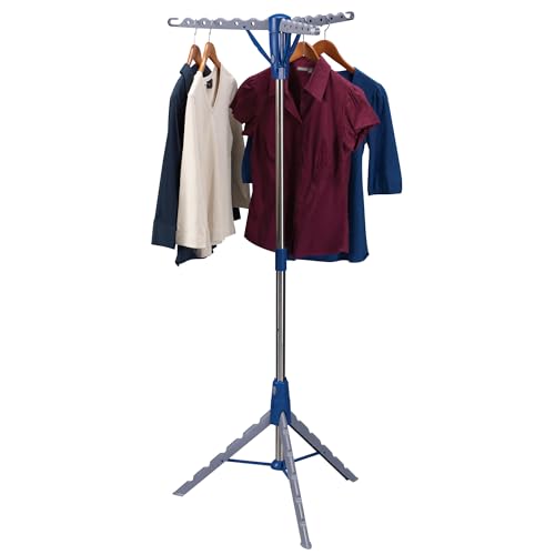 Household Essentials 5009-1 Collapsible Portable Indoor Tripod Clothes Drying Rack for Hanging Laundry | Silver and Blue Medium - size: Medium