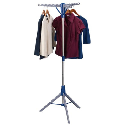 Household Essentials 5009-1 Collapsible Portable Indoor Tripod Clothes Drying Rack for Hanging Laundry | Silver and Blue Medium - size: Medium
