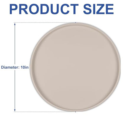 Arespark Dog Food Mat, Nonslip Waterproof Dog Silicone Feeding Bowl Mat with Raised Edges for Floors Prevent Spills, Round Eating Plate Puppy Supplies 10inch (Off White, 1 Pack)