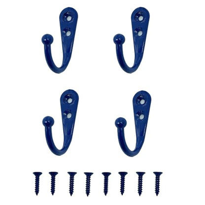 4 Pcs Wall Mounted Hooks for Bedroom,Bathroom,Kitchen,and Cabinet Hangers (with 8 Screws)-Royal Blue - color: Royal Blue