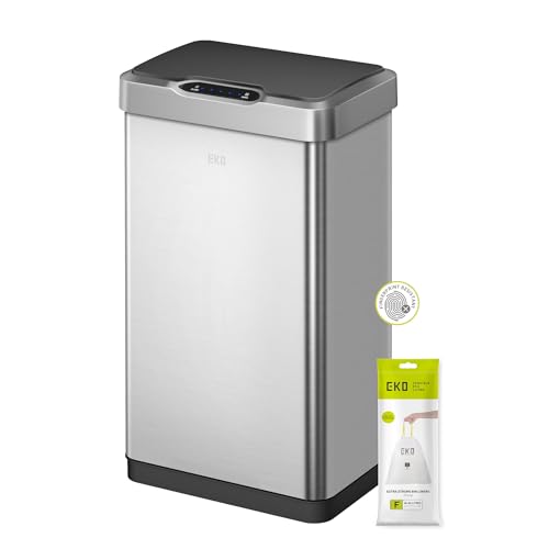 EKO Mirage-T 50 Liter / 13.2 Gallon Touchless Rectangular Motion Sensor Trash Can, Brushed Stainless Steel Finish - size: Mirage 50L - Stainless Steel