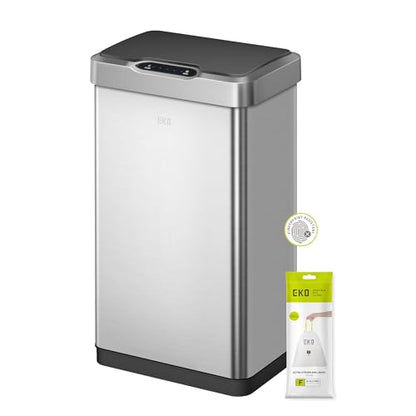 EKO Mirage-T 50 Liter / 13.2 Gallon Touchless Rectangular Motion Sensor Trash Can, Brushed Stainless Steel Finish - size: Mirage 50L - Stainless Steel