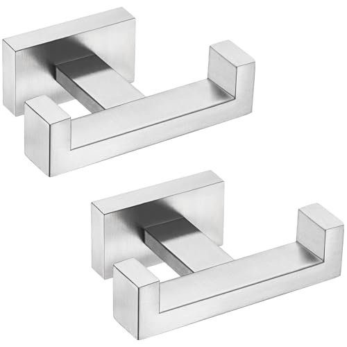 Angle Simple Bathroom Double Hook 2 PCS, SUS304 Stainless Steel Hand Towel Holder, Bath Towel Hanger, Modern Robe Hook for Wall, Brushed Nickel - color: Brushed Nickel, size: 2 Pack
