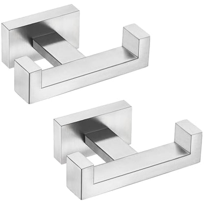 Angle Simple Bathroom Double Hook 2 PCS, SUS304 Stainless Steel Hand Towel Holder, Bath Towel Hanger, Modern Robe Hook for Wall, Brushed Nickel - color: Brushed Nickel, size: 2 Pack