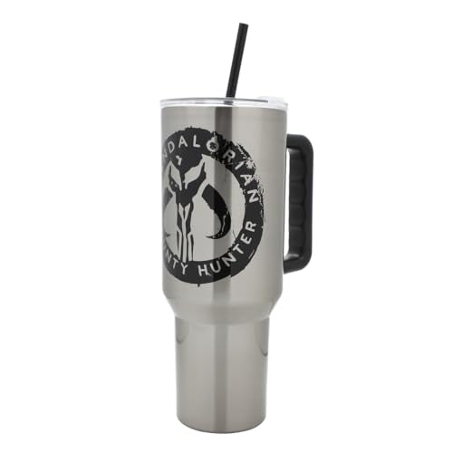 Bioworld Star Wars Mandalorian Mythosaur Skull Bounty Hunter Logo 40 Oz Silver Stainless Steel Tumbler - color: Mythosaur Skull