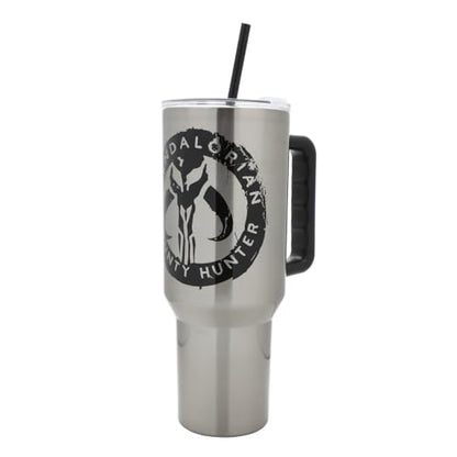 Bioworld Star Wars Mandalorian Mythosaur Skull Bounty Hunter Logo 40 Oz Silver Stainless Steel Tumbler - color: Mythosaur Skull