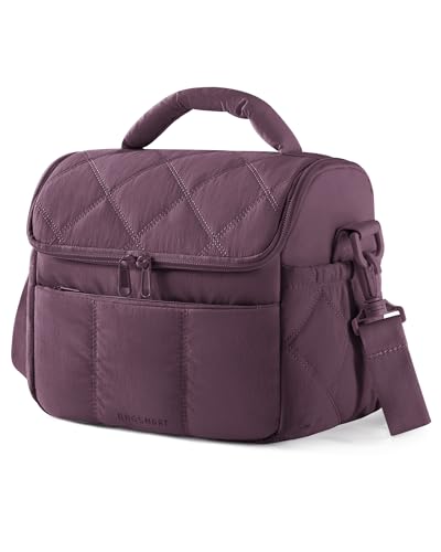 BAGSMART Insulated Lunch Bags for Women, Cute Quilted Lunch Box, Lightweight Puffy Padded Waterproof Lunch Tote, Reusable Lunch Cooler for Work Picnic Travel, Blackberry - color: Blackberry, size: Medium(normal)