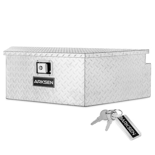 ARKSEN 39 Inch Aluminum Diamond Plate Tongue Box Tool Chest, Waterproof Under Truck Storage for Pick Up Truck Bed, RV Trailer, ATV with Lock and Keys - Silver - color: Silver, size: 39 Inch