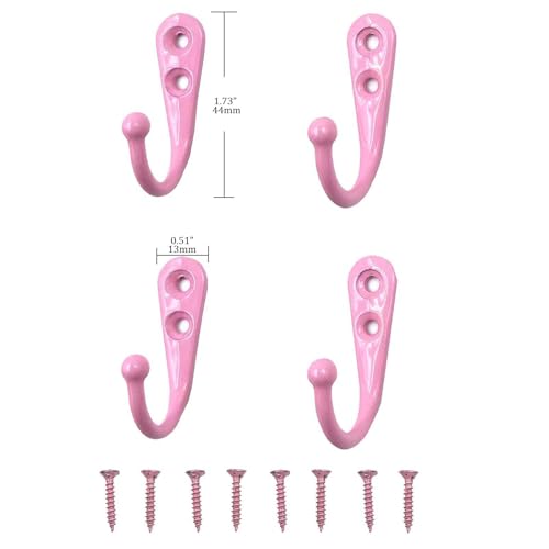 4 Pcs Wall Mounted Hooks for Bedroom,Bathroom,Kitchen,and Cabinet Hangers (with 8 Screws)-Pink - color: Pink