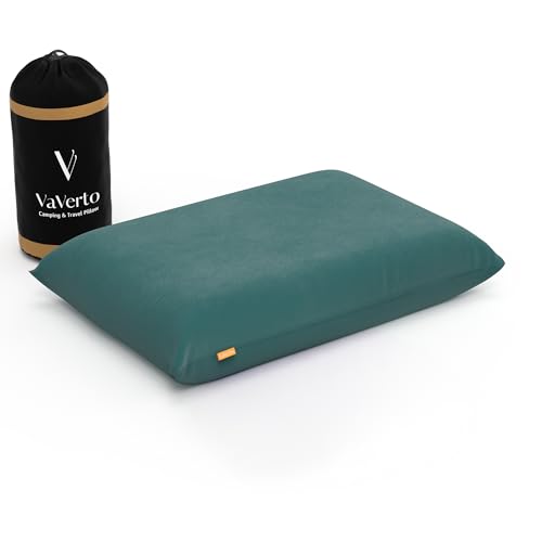 Vaverto Camping Pillow, Medium Firm Memory Foam Travel Pillow, Compressible & Portable, Breathable Washable Cover, Backpacking, Airplane & Car Travel, 12" x 18" - color: Green