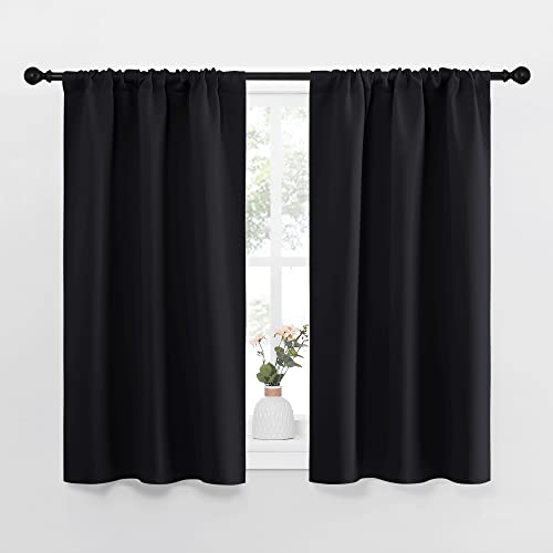 NICETOWN Black Out Curtain Panels for Kitchen - Energy Smart Decoration Thermal Insulating Blackout Drapes/Draperies for Small Window (2 Panels, 34 inches Wide by 40 inches Long) - color: Black, size: 34"W x 40"L (Pack of 2)