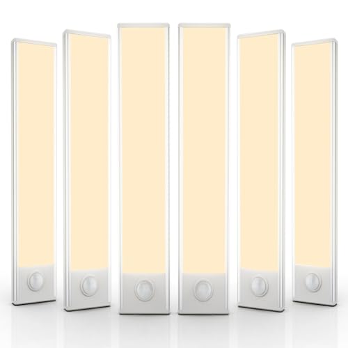 6 Pack Under Cabinet Lighting Wireless, 50 LED Rechargeable Battery Motion Sensor Light Indoor, Stick On Magnetic Closet Lights, Under Counter Lights for Kitchen, Stairs, Warm 12 in - color: Warm White Light, size: 12 inch