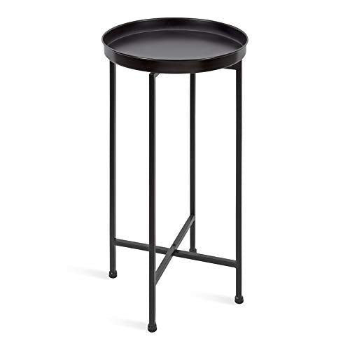 Kate and Laurel Celia Round Metal Foldable Accent Table with Tray Top, Black - color: Black