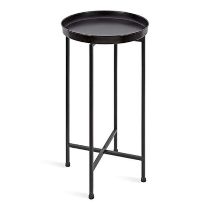 Kate and Laurel Celia Round Metal Foldable Accent Table with Tray Top, Black - color: Black