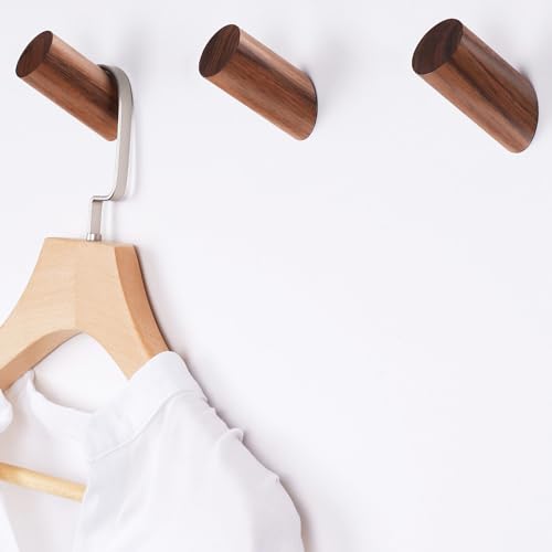 Felidio Wood Wall Hooks, 3 Pack Rustic Coat Hook Wall-Mounted, Decorative Hooks for Hanging Coats Hats Towels Robes Hat Rack for Wall (Walnut Wood) - color: Black Walnut - 3 Pack